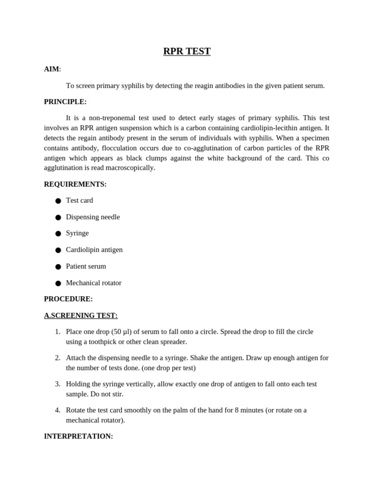 RPR and Widal Test Procedures Guide | PDF | Antibody | Clinical Medicine
