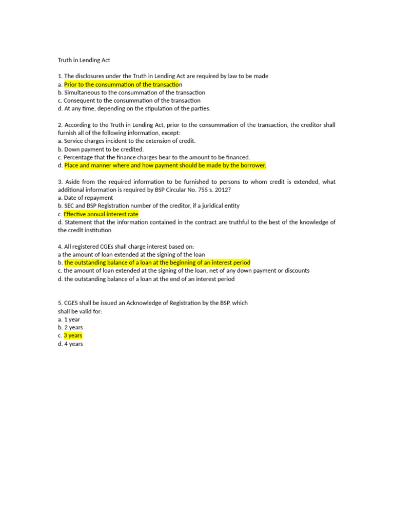 Truth in Lending Law | PDF