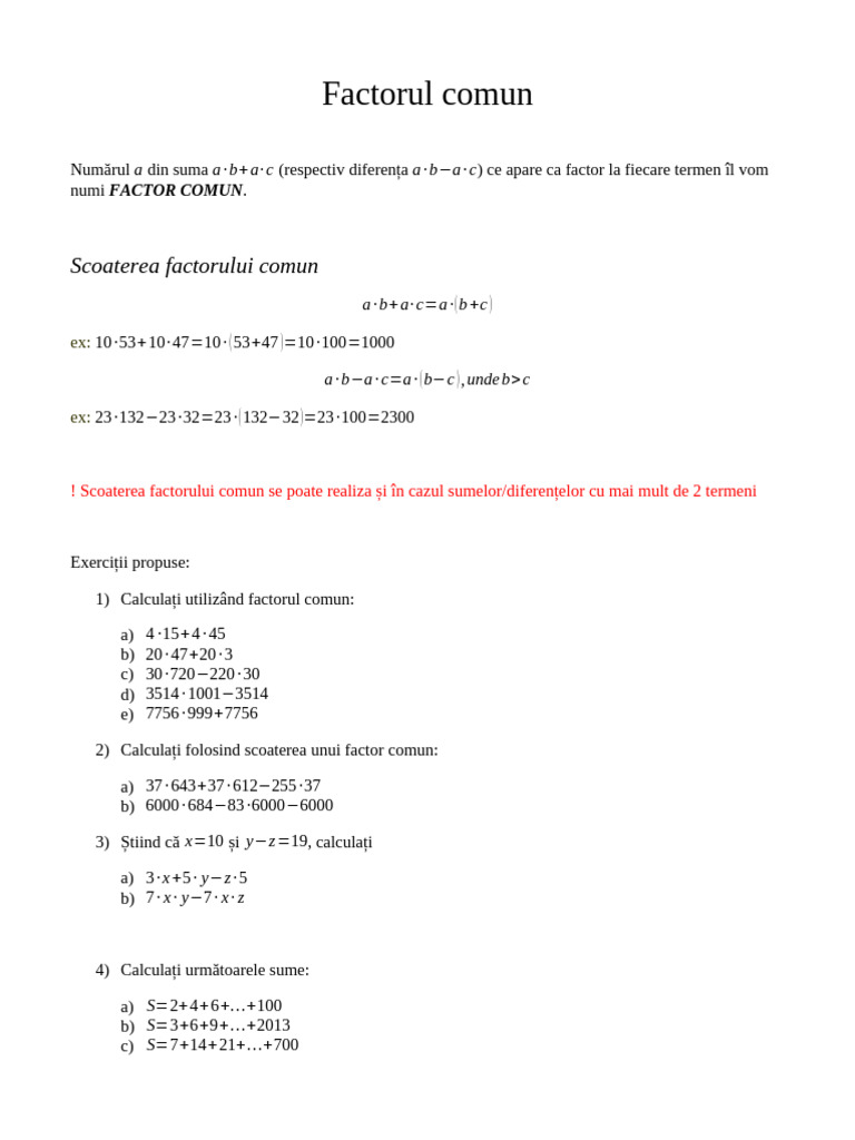 Factorul Comun | PDF