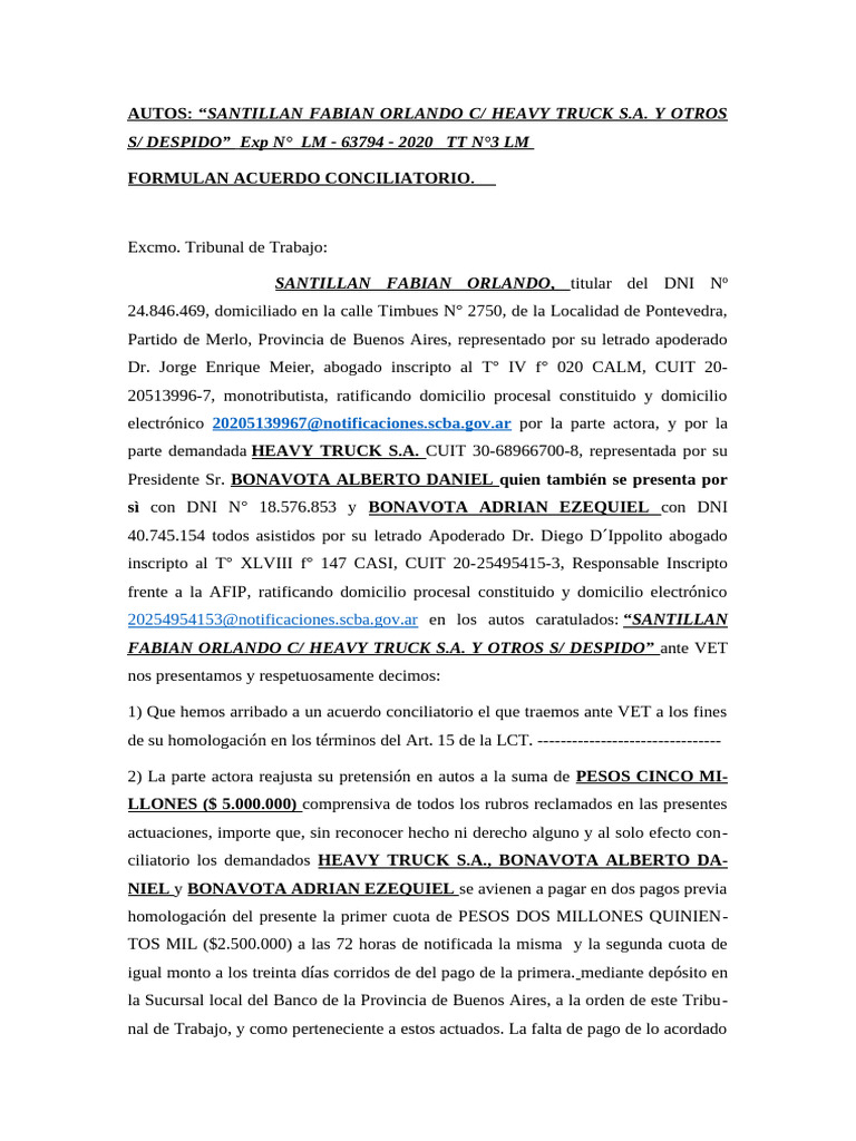 Acuerdo Conciliatorio en Despido Laboral | PDF | Justicia | Crimen y ...