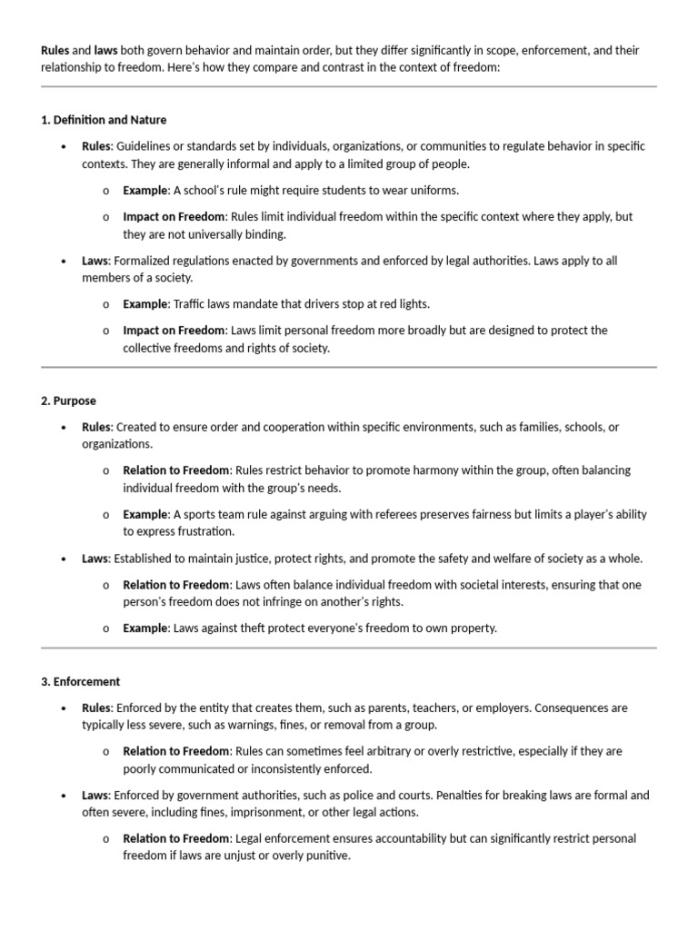 Rules vs. Laws: Impact on Freedom Explained | PDF | Morality | Social ...