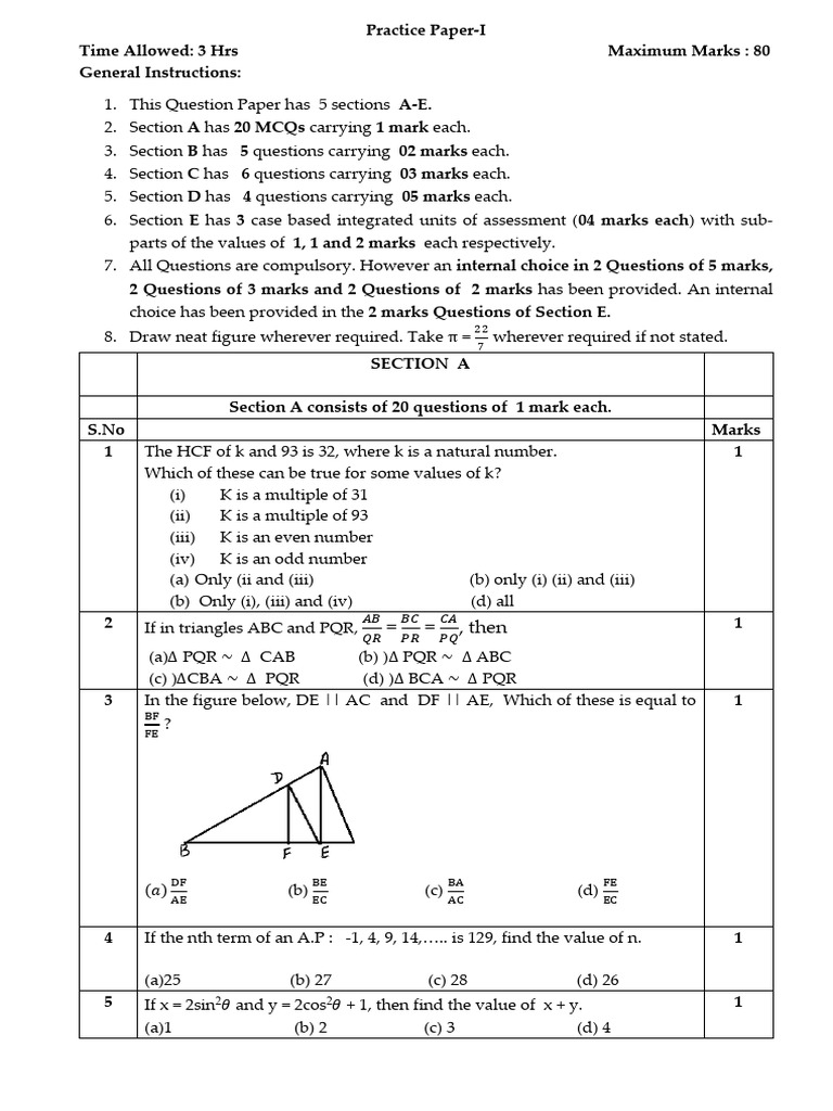 Practice Paper (24-25) | PDF | Zero Of A Function | Mathematical Objects