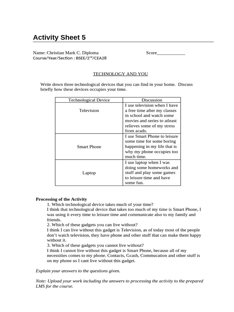 Activity Sheet 5 | PDF