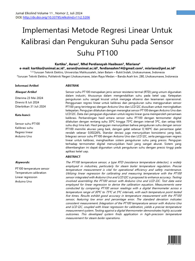 Kalibrasi Sensor PT100 dengan Regresi Linear | PDF