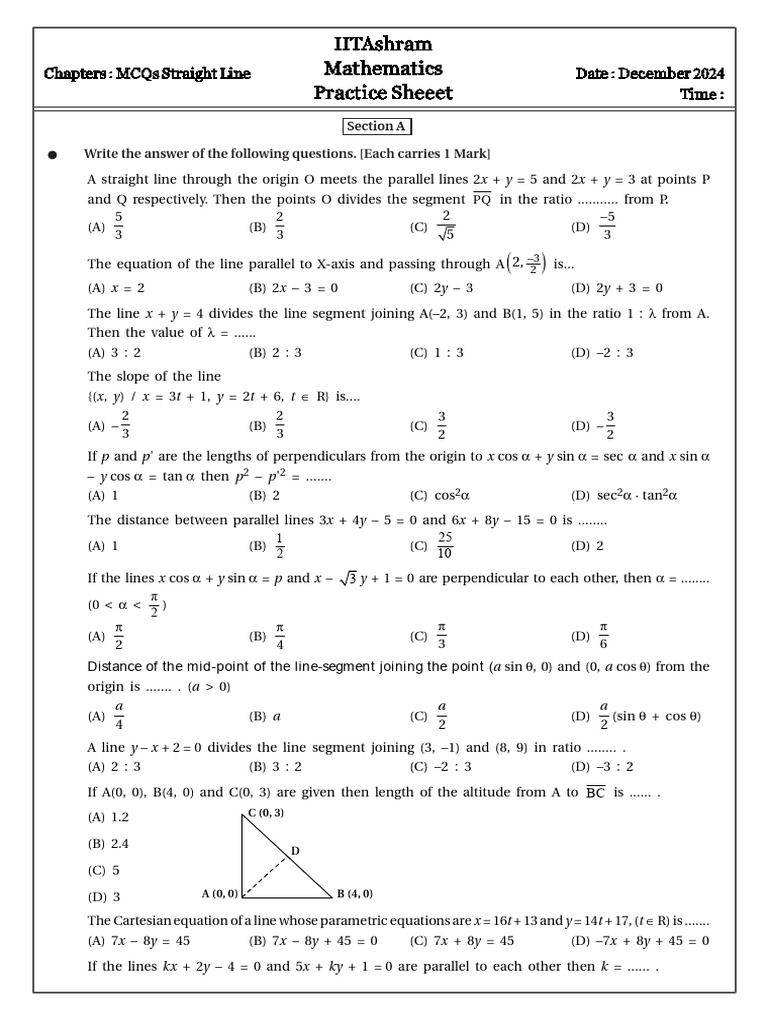 Straight Line Mathematics MCQs Guide | PDF | Triangle | Euclid