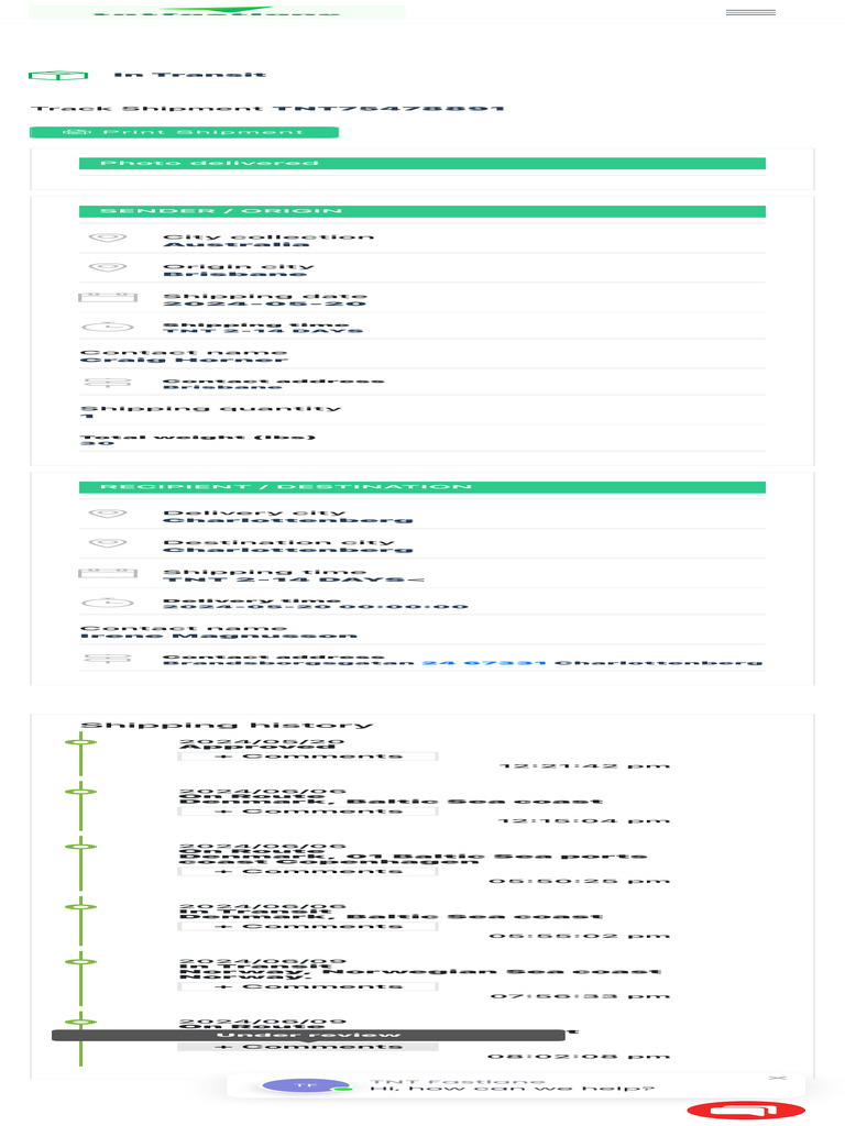 Track Shipment Result TNT Fastlane | PDF