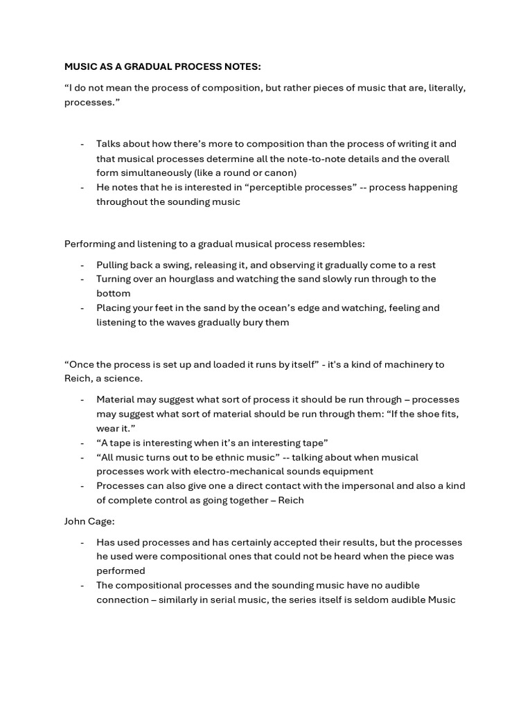 Music As A Gradual Process - Essay Notes | PDF