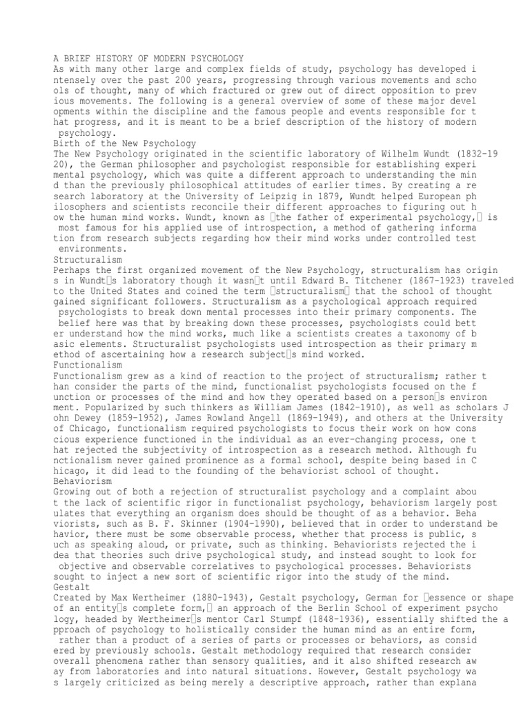 A Brief History of Modern Psychology | PDF | Humanistic Psychology ...