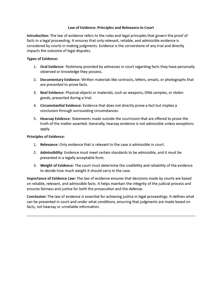 Law of Evidence | PDF