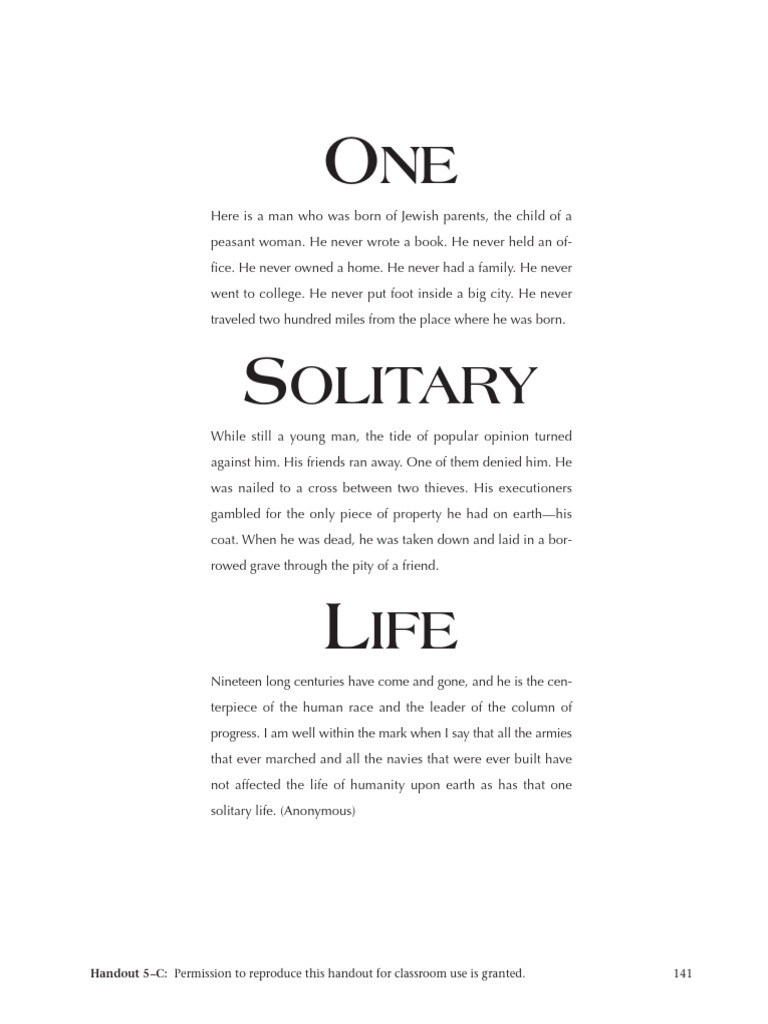 TX004509 2 Handout 5C One Solitary Life | PDF