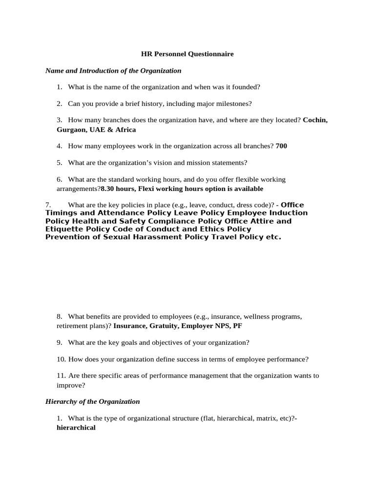 HR Personnel Questionnaire Overview | PDF | Recruitment | Performance ...