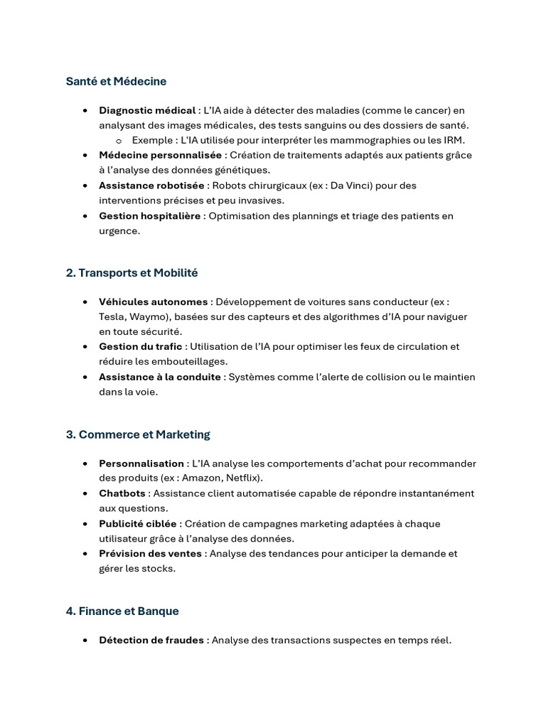 Applications de l'IA dans divers domaines | PDF | Intelligence ...