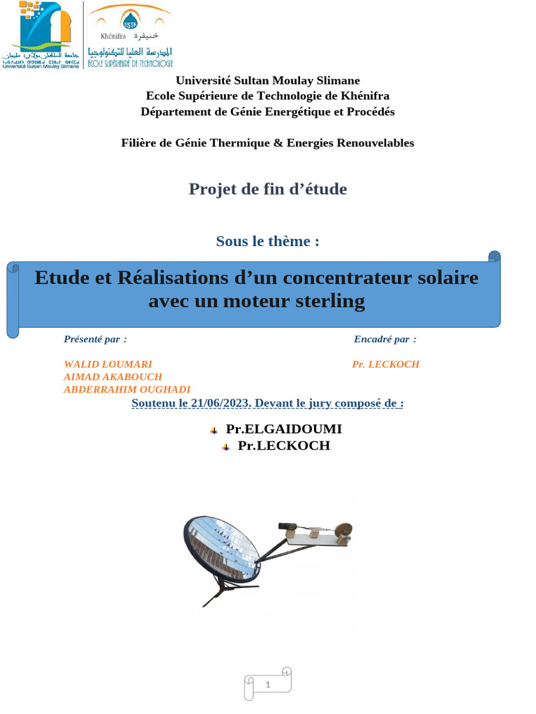Étude d'un concentrateur solaire et moteur Stirling | PDF | Énergie ...