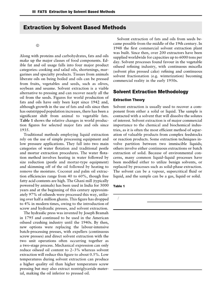 FATS - Extraction by Solvent Based Methods | PDF | Vegetable Oil ...
