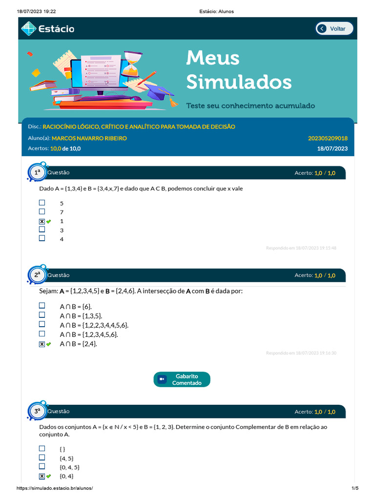 Simulado de Raciocínio Lógico Estácio | PDF | Lógica matemática | Lógica