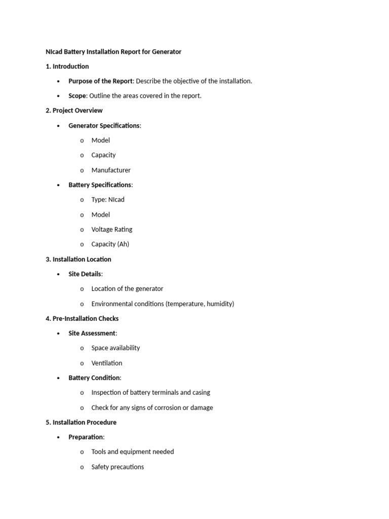NIcad Battery Installation for Generators | PDF