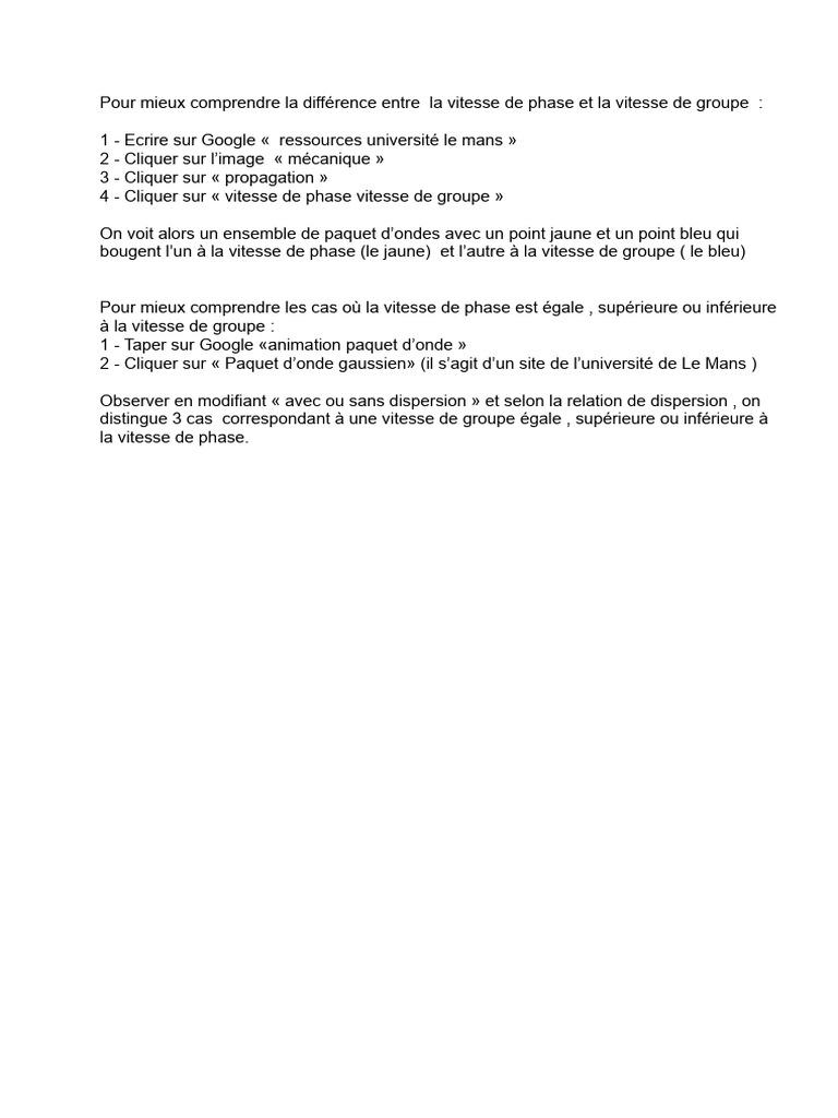 Différence entre vitesse de phase et groupe | PDF