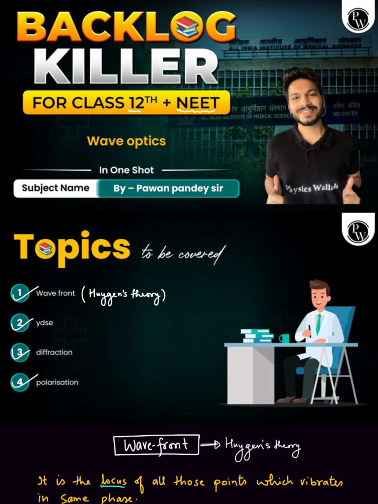 Wave Optics Class Notes Backlog Killer Series For Class 12th NEET | PDF