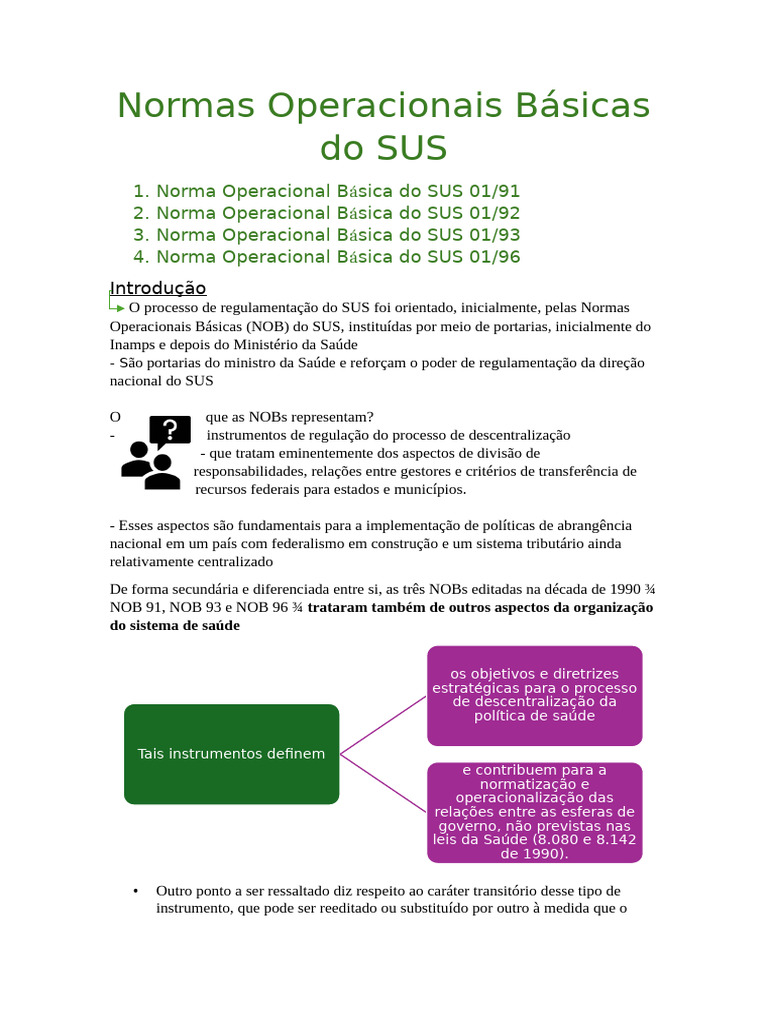 Normas Operacionais Básicas do SUS | PDF | Descentralização | Serviços ...