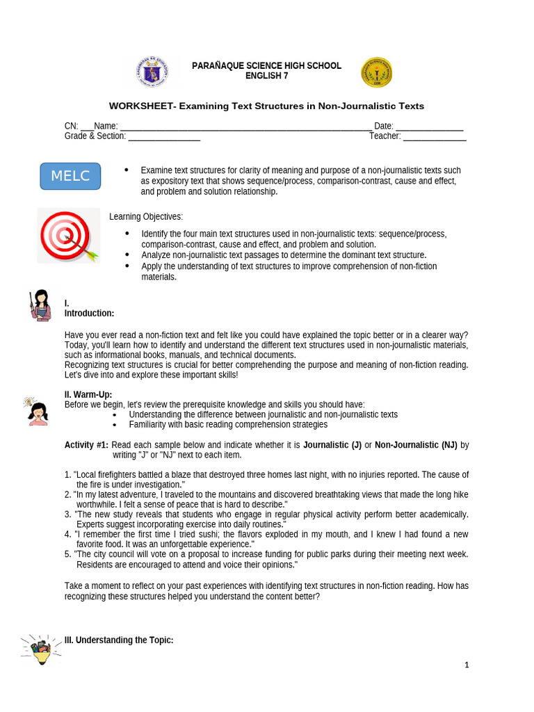 Understanding Non-Journalistic Text Structures | PDF | Car | Cakes