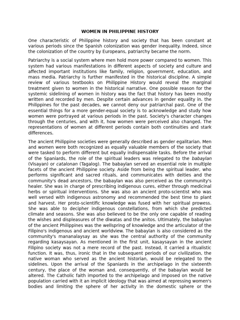 Gender Inequality in Philippine History | PDF | Patriarchy | Egalitarianism