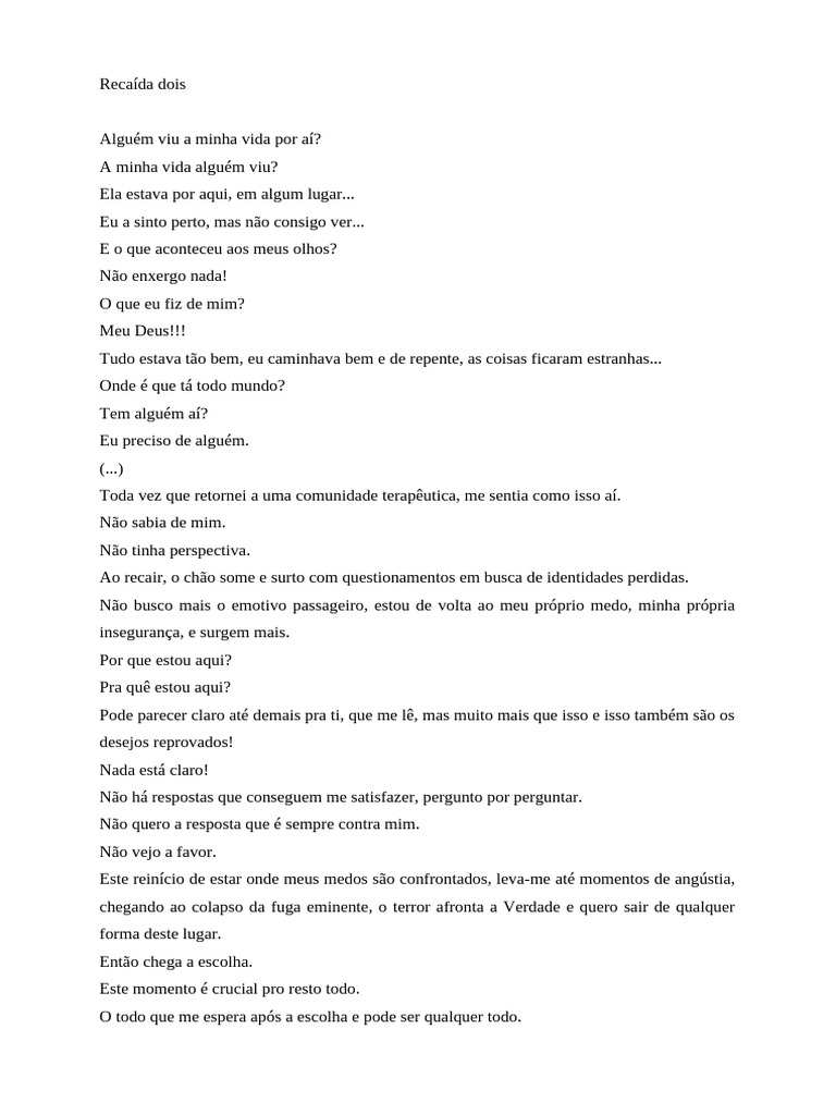 Reflexões sobre Recaída e Esperança | PDF