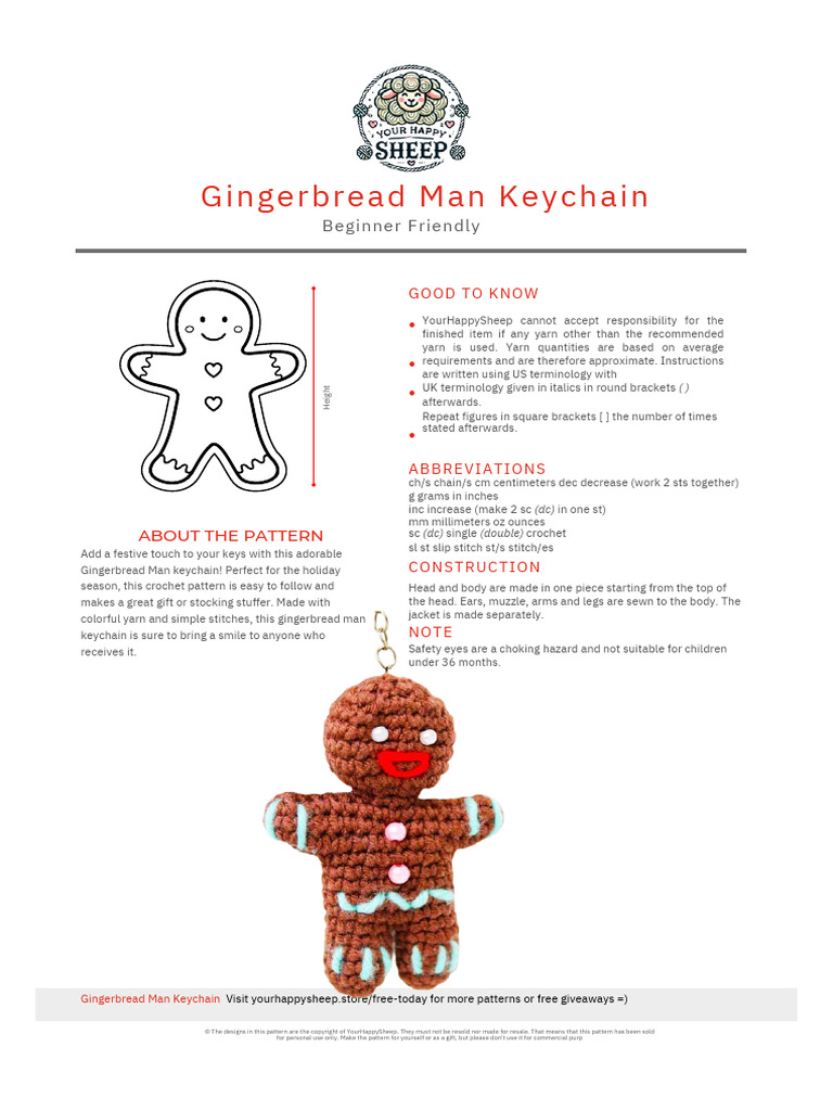 Gingerbread Man Keychain Amigurumi Free PDF Pattern PDF | PDF | Crochet ...