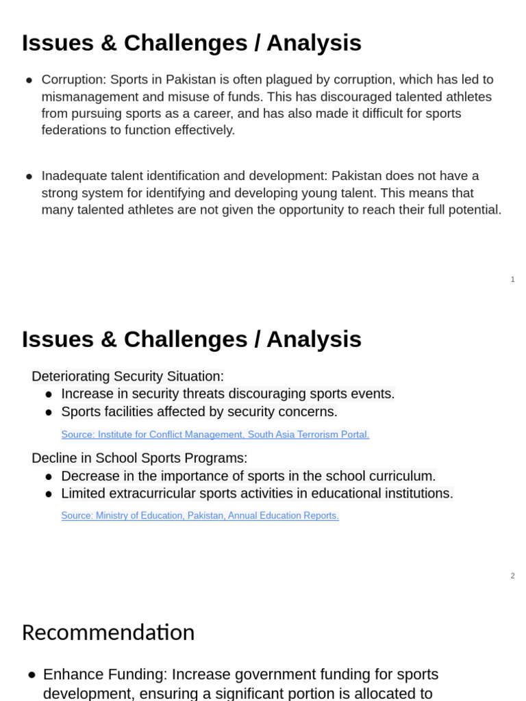 Challenges in Pakistan Sports Development | PDF