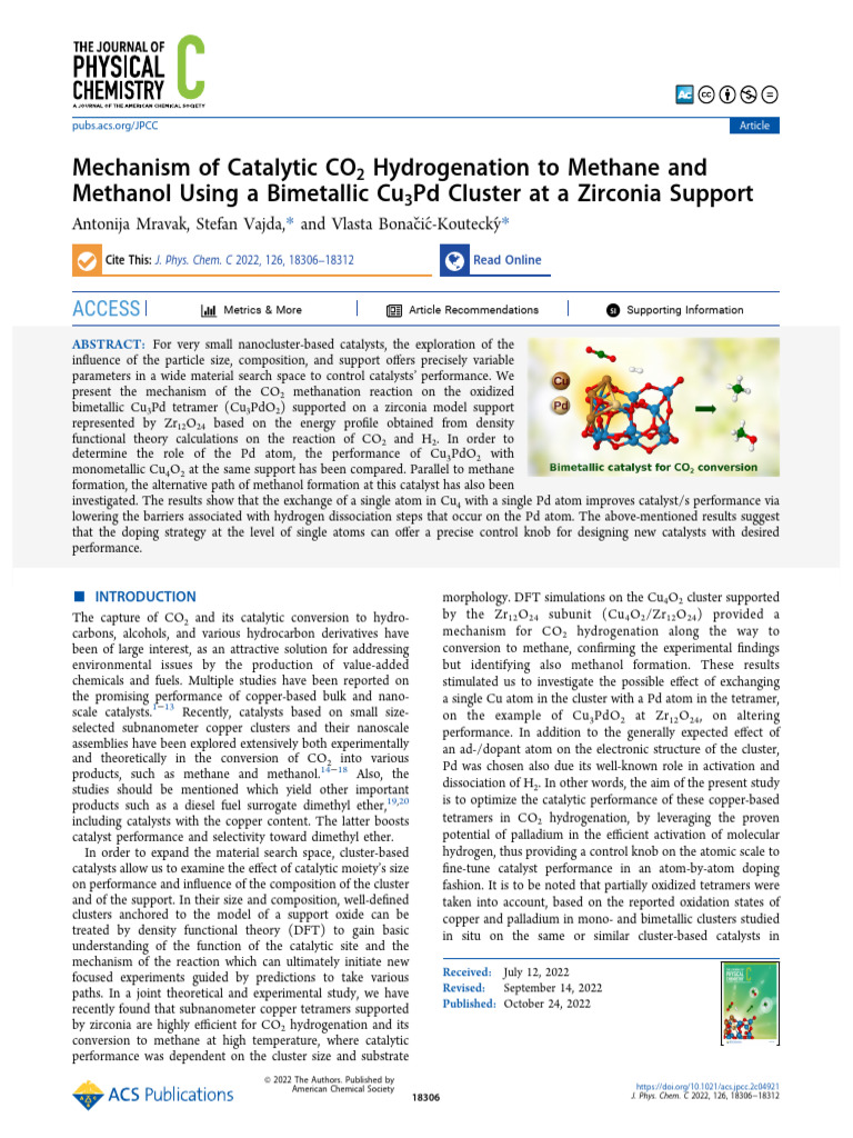 Mravak Et Al 2022 Mechanism of Catalytic Co2 Hydrogenation To Methane ...