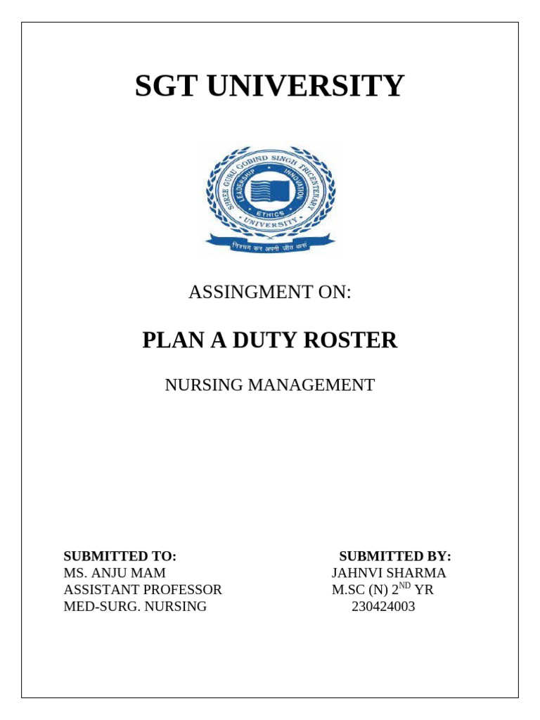 Nursing Duty Roster Management Plan | PDF | Nursing | Patient Safety