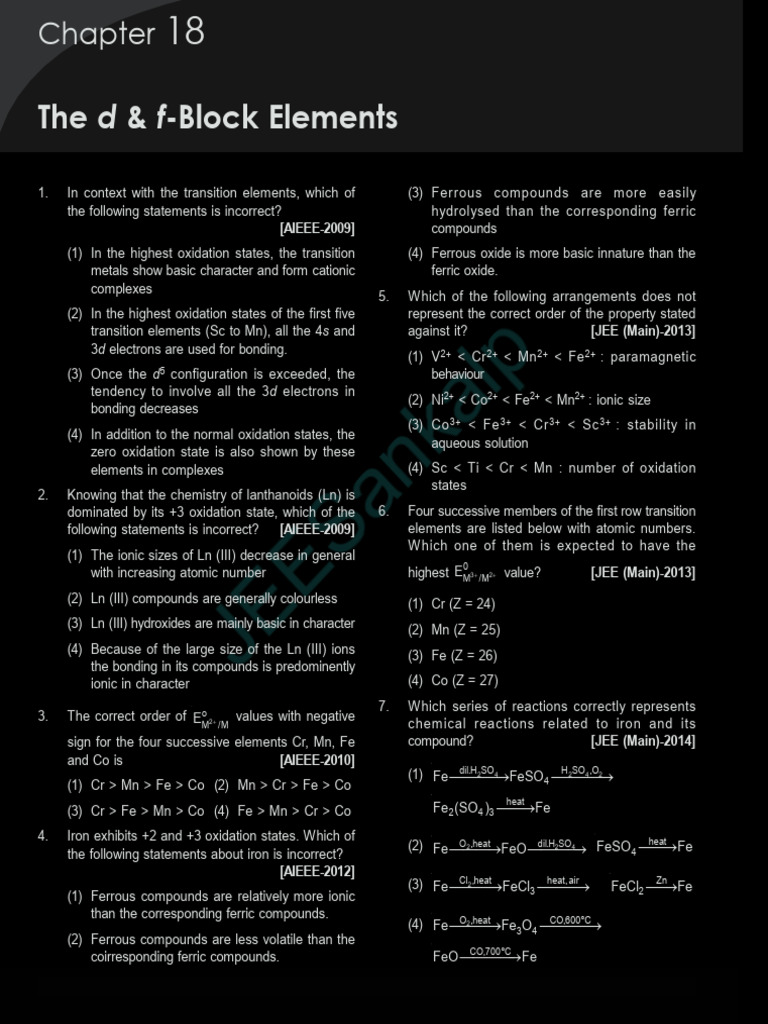 d & f-Block Elements Overview | PDF | Iron | Lanthanide