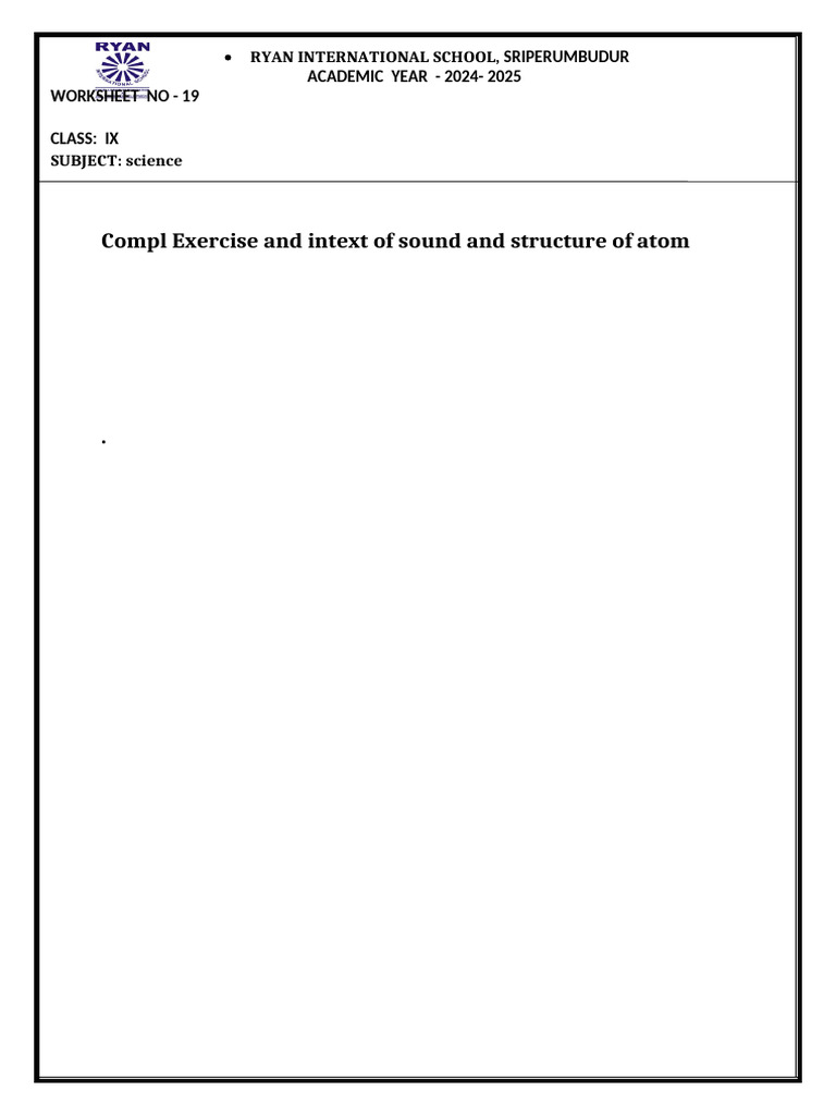 Class IX Science Worksheet on Sound & Atoms | PDF