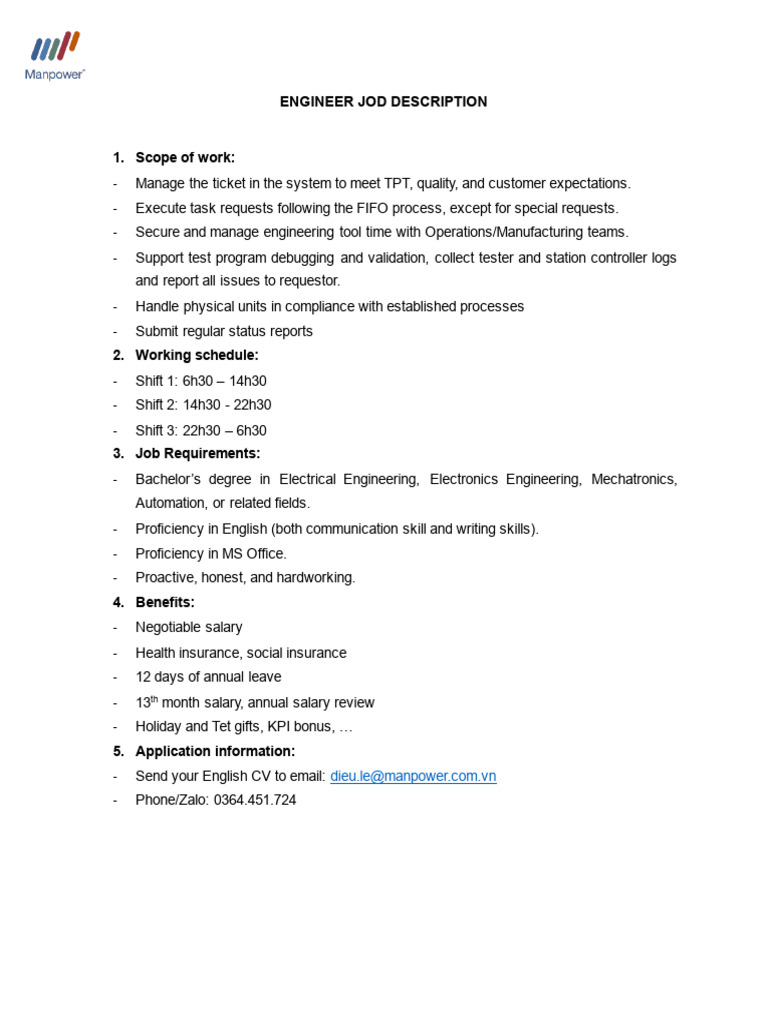 Engineering Job Description and Benefits | PDF