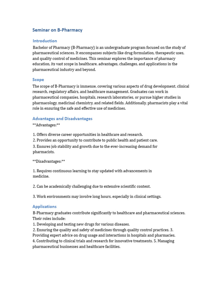 B-Pharmacy Seminar Overview and Insights | PDF | Pharmacy | Health Care