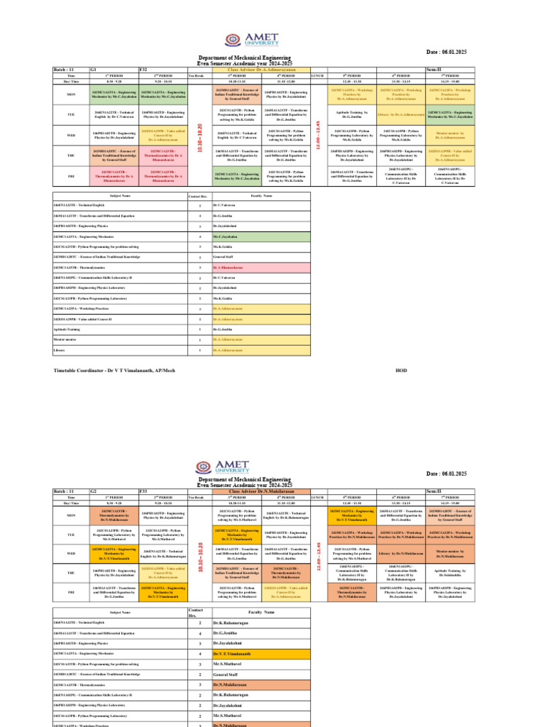 2025 Mechanical Engineering Timetable | PDF | Engineering | Equations