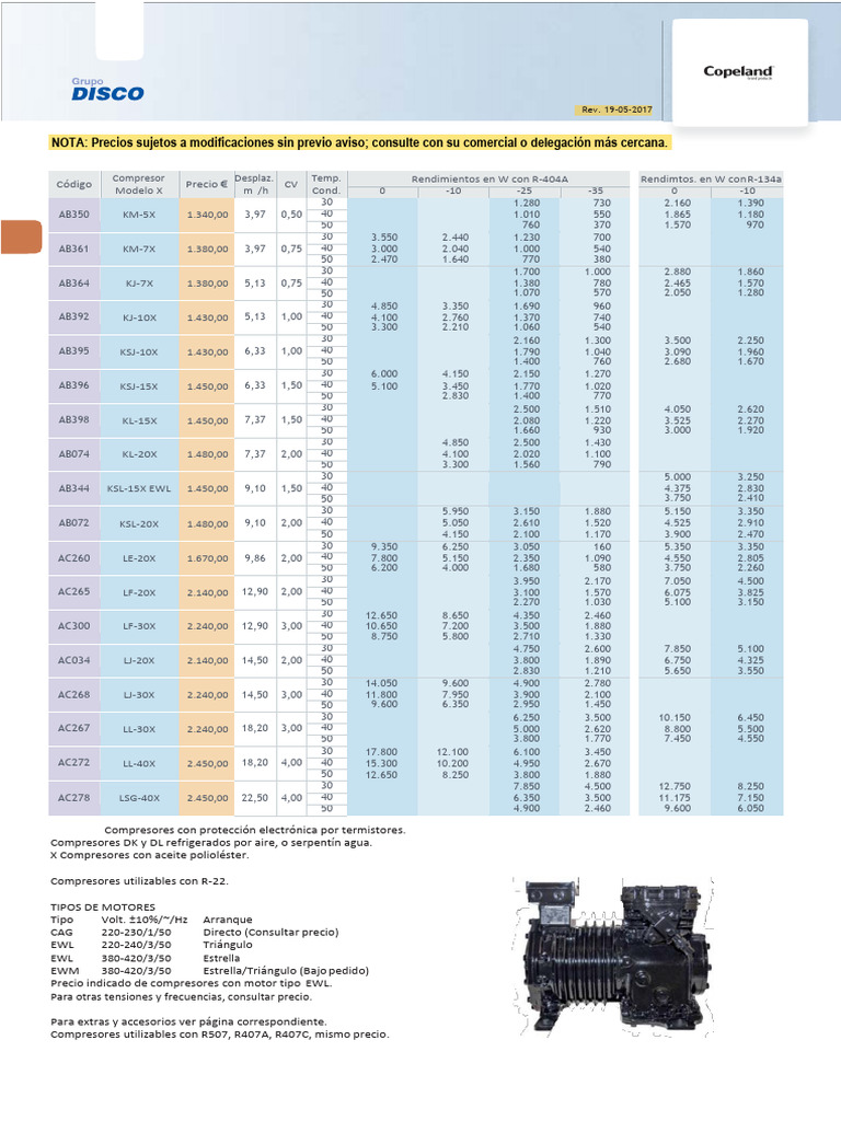 Compresores DK y DL: Rendimientos y Precios | PDF | Temperatura ...