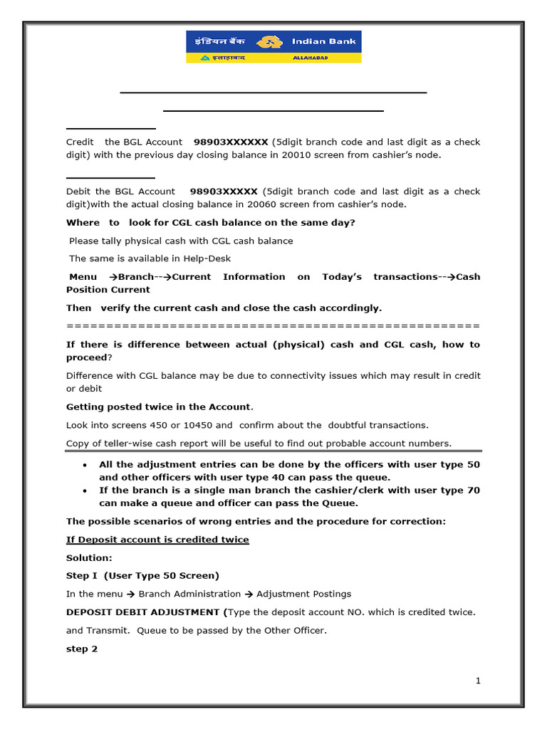 BGL and CGL Cash Adjustment Procedures | PDF | Debits And Credits | Cash