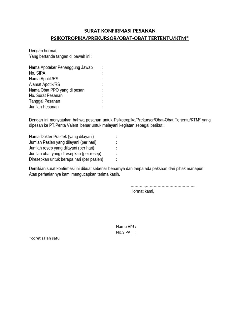 Konfirmasi Pesanan Obat Psikotropika | PDF