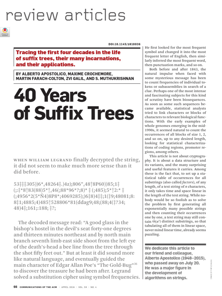 40 Years of Suffix Trees in Computing | PDF | String (Computer Science ...