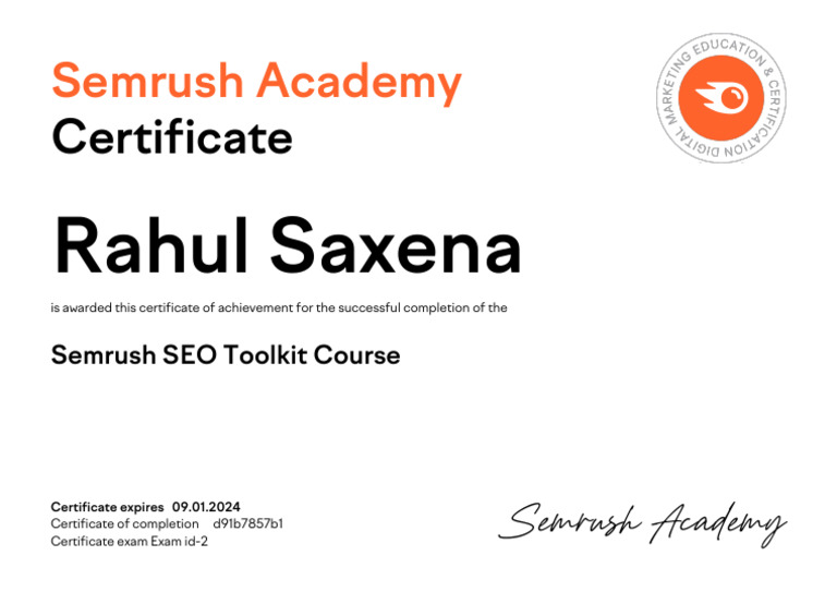 Semrush SEO Toolkit Course Cert | PDF