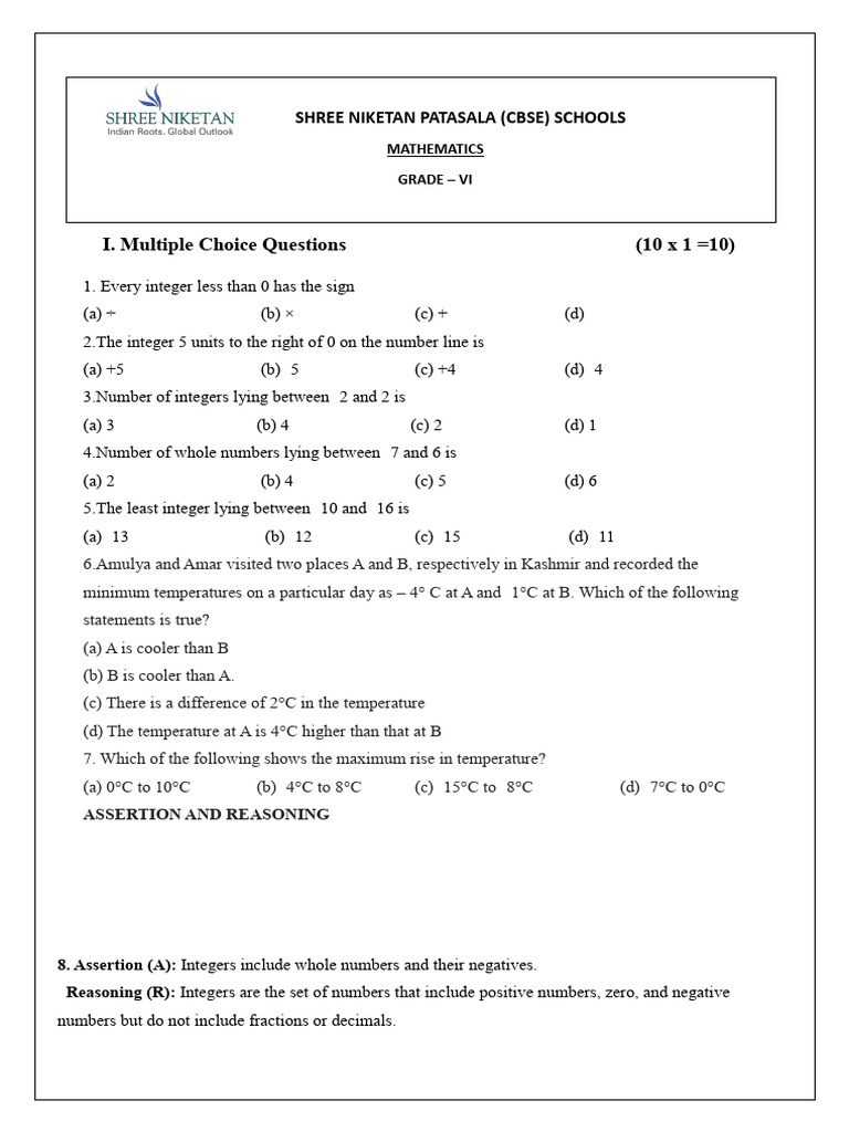 Grade VI Mathematics MCQs and Problems | PDF | Numbers | Scuba Diving