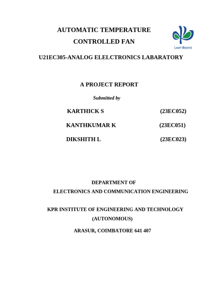 Automatic Temperature-Controlled Fan Project | PDF | Energy ...