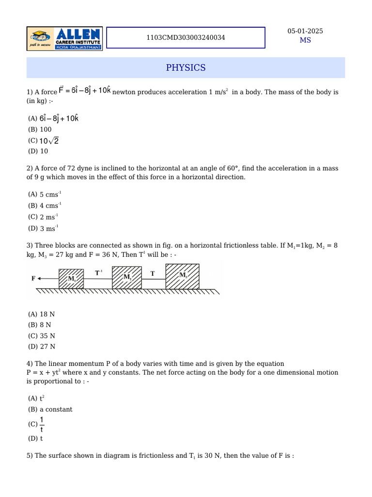 Physics Force and Motion Problems | PDF | Force | Circle