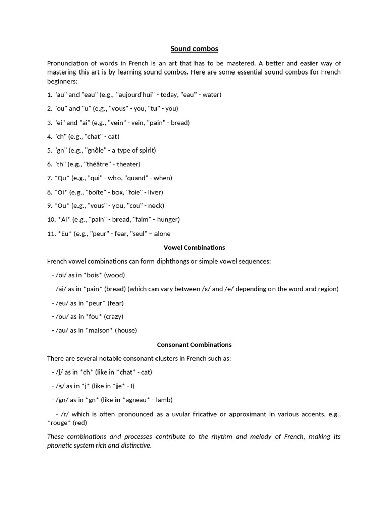 Essential French Sound Combos Guide | PDF