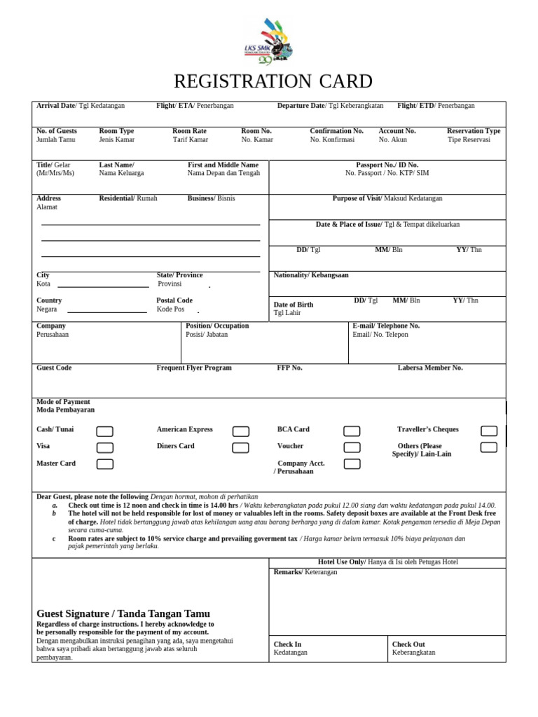 Blank Registration Card 2 | PDF