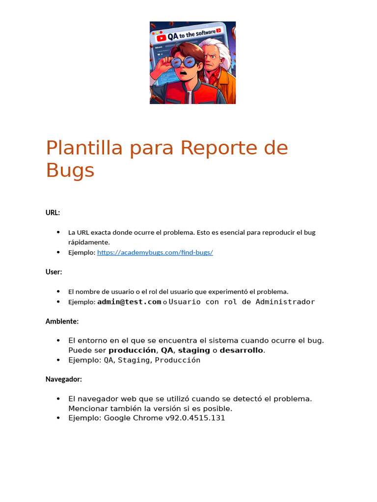Plantilla para Reporte de Bugs | PDF | Error de programación | Sistema ...