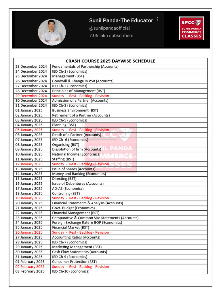 Crash Course 2025 Day Wise Schedule - 241222 - 155514 | PDF