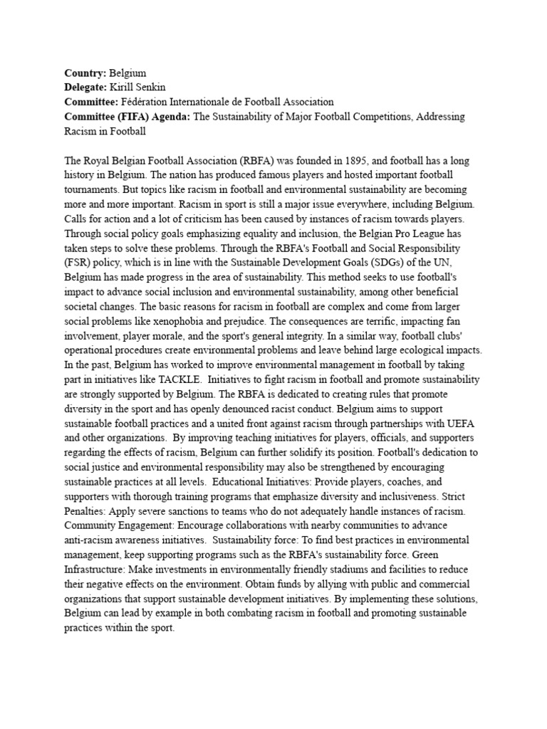 Belgium's Fight Against Racism and Sustainability in Football | PDF ...
