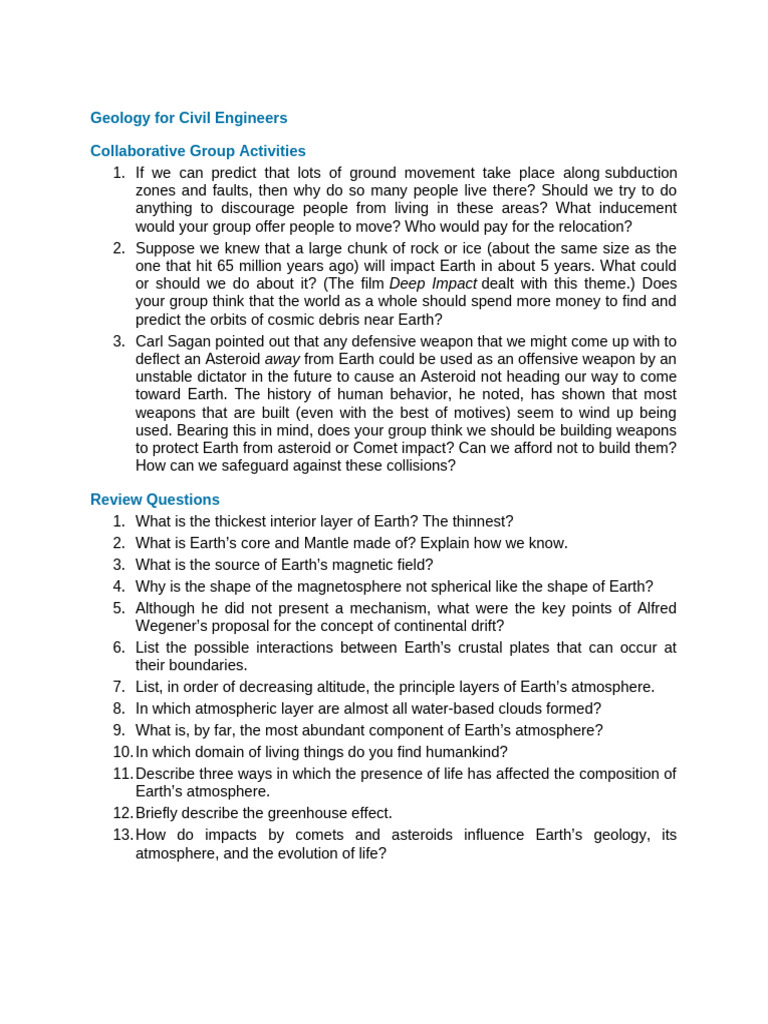 Geology Collaborative Group Activities - Fri - 2-4pm 2 | PDF | Earth ...