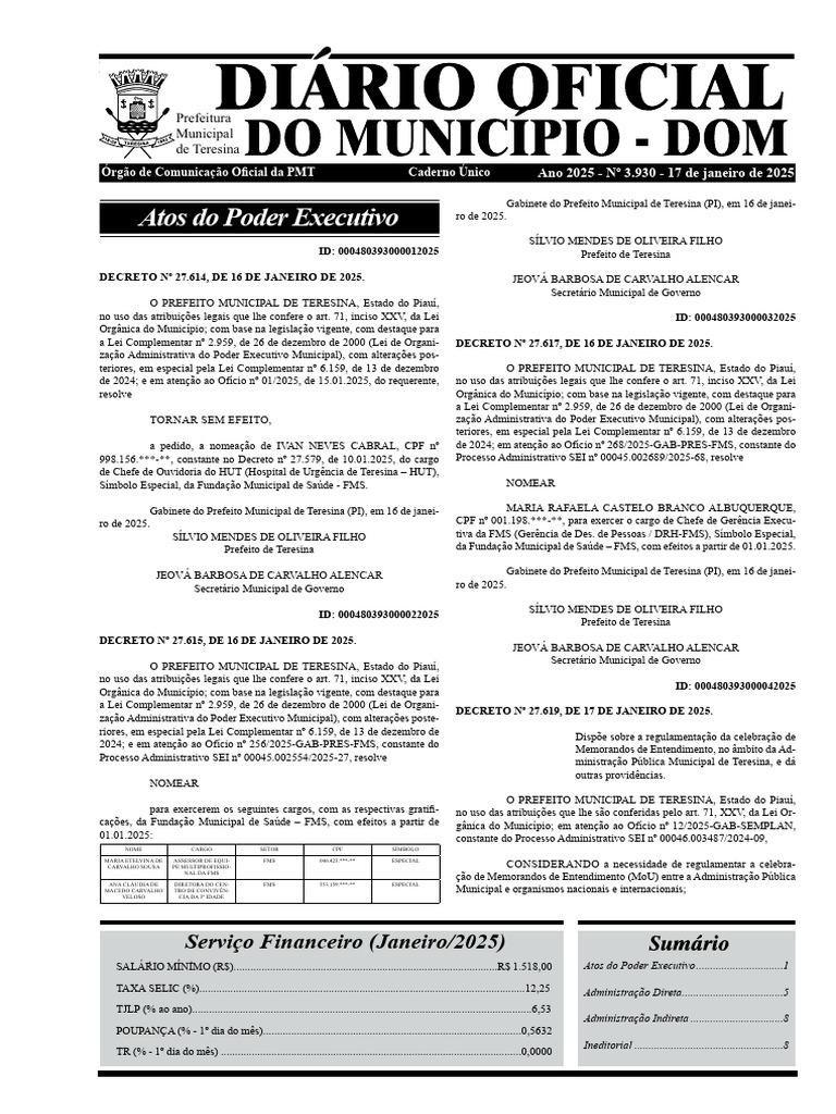 Atos do Poder Executivo de Teresina | PDF